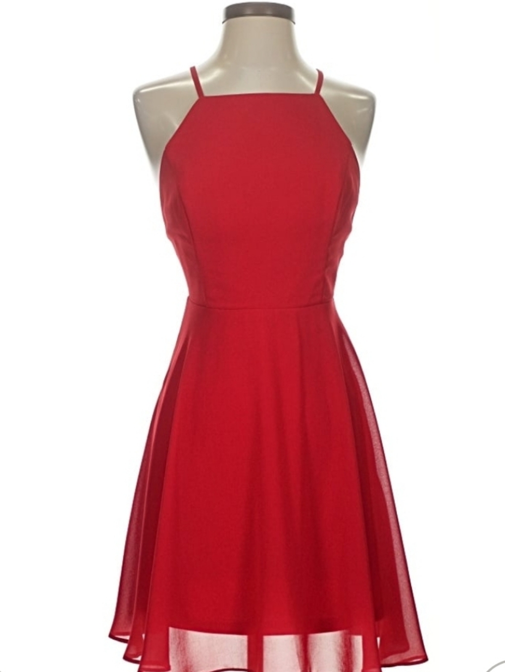 Lulus Halter Red Mini Dress W/Criss Cross Straps - Vibrant Red